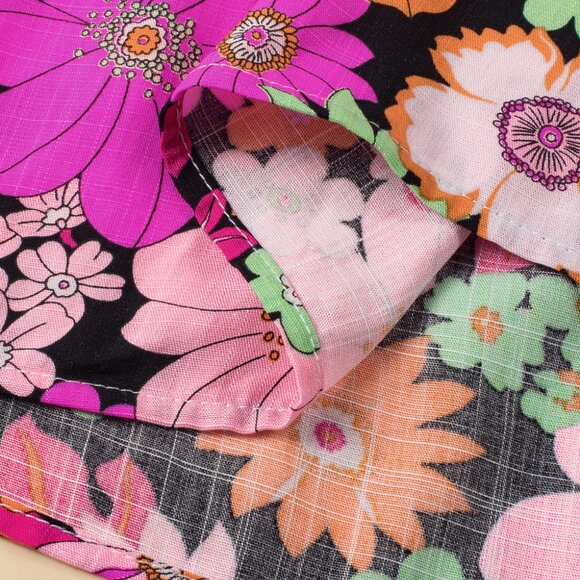 🌹 Rose Red Bubble Sleeve Lace Trim Floral Mixed Print Blouse - Picture 12 of 14